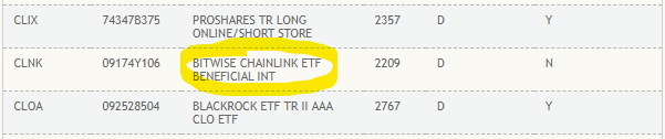 ETF de Chainlink no DTCC - Fonte: DTCC