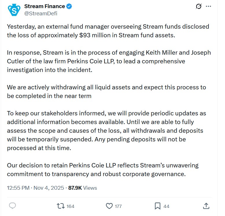 Fonte: Stream Finance/X