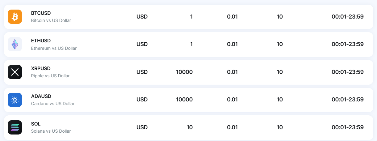 Criptomoedas ofertadas na OneLiquid