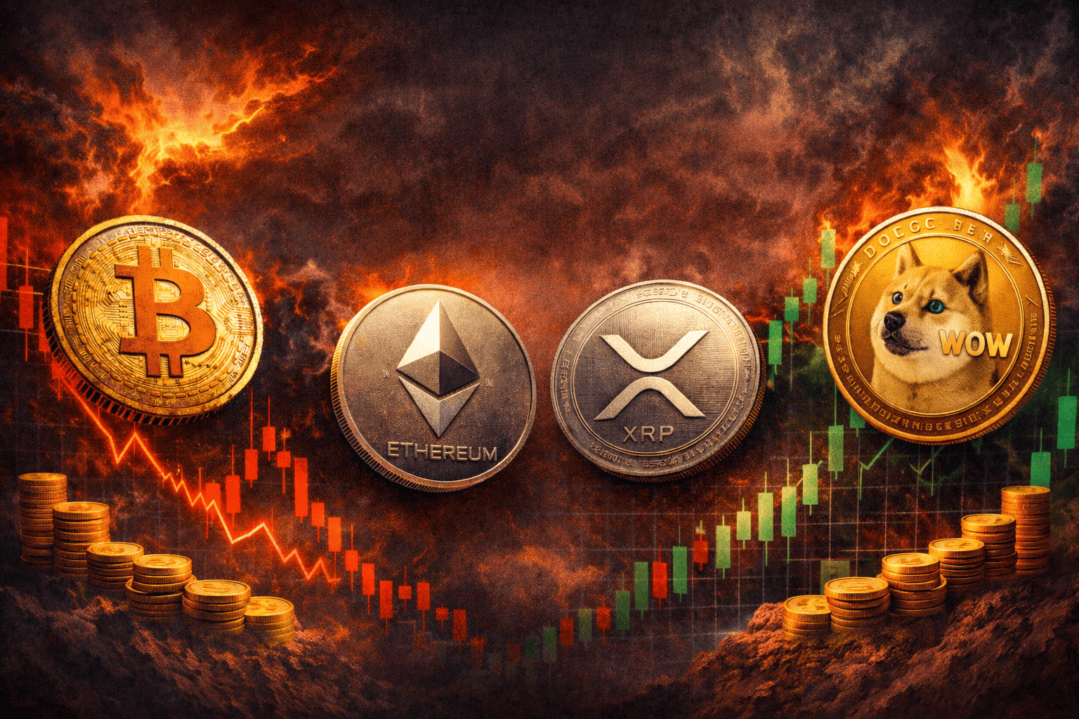 Análise de Bitcoin, Ethereum, XRP e Dogecoin