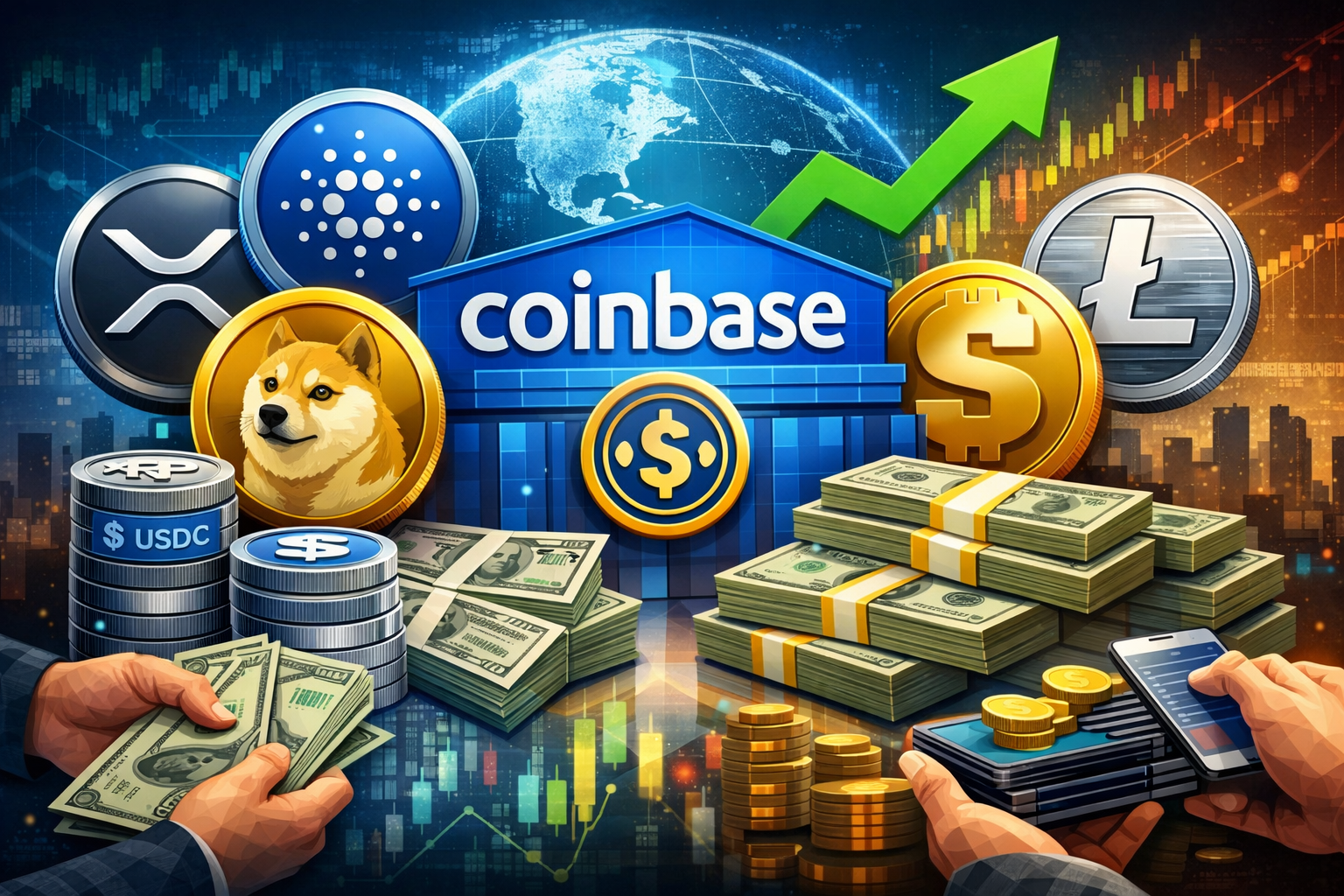 Coinbase permite empréstimos de até US$ 100 mil usando XRP, ADA e DOGE como garantia