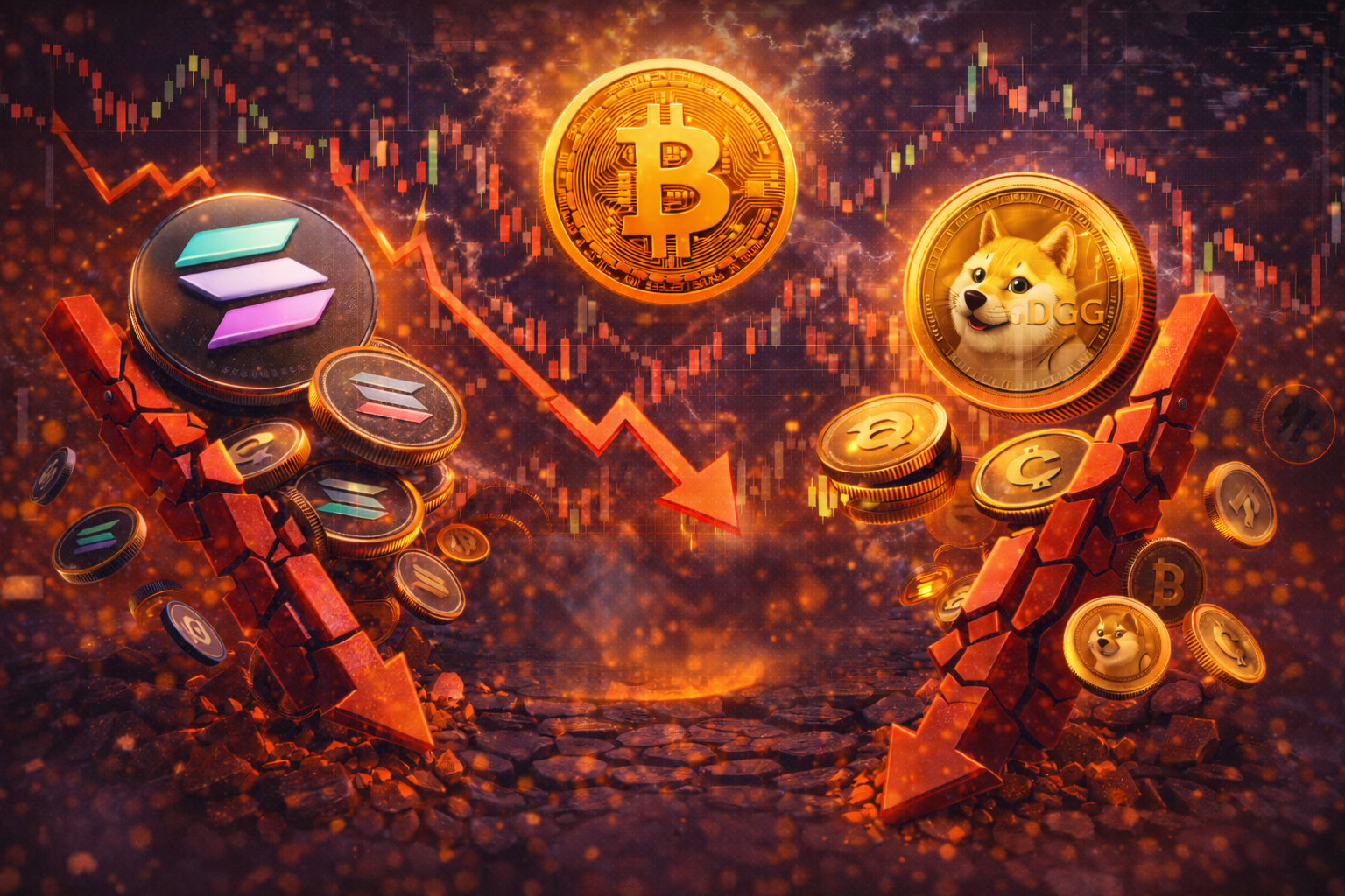 Altcoins como Solana e Dogecoin caem