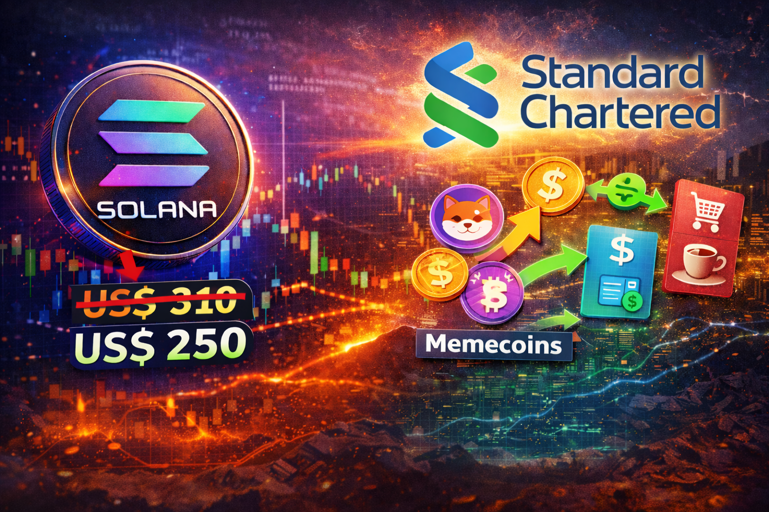 Standard Chartered corta projeção de preço da Solana para 2026 e alerta sobre memecoins