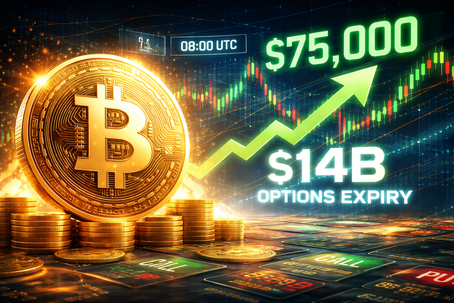 US$ 14 bilhões em opções de Bitcoin vencem sexta e apontam US$ 75 mil como alvo