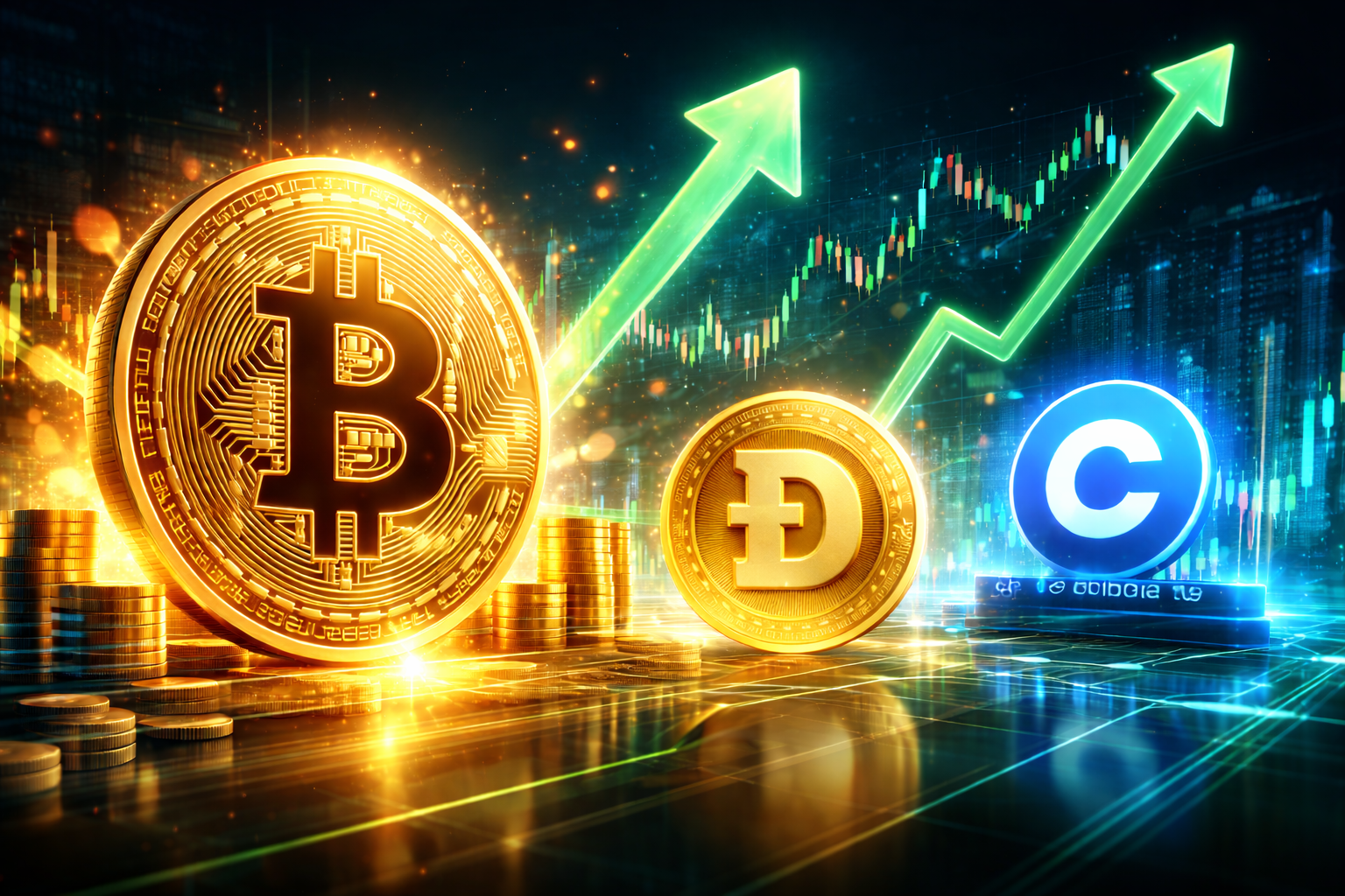 BTC atinge US$ 74 mil e lidera rali que impulsiona Dogecoin e ações da Coinbase