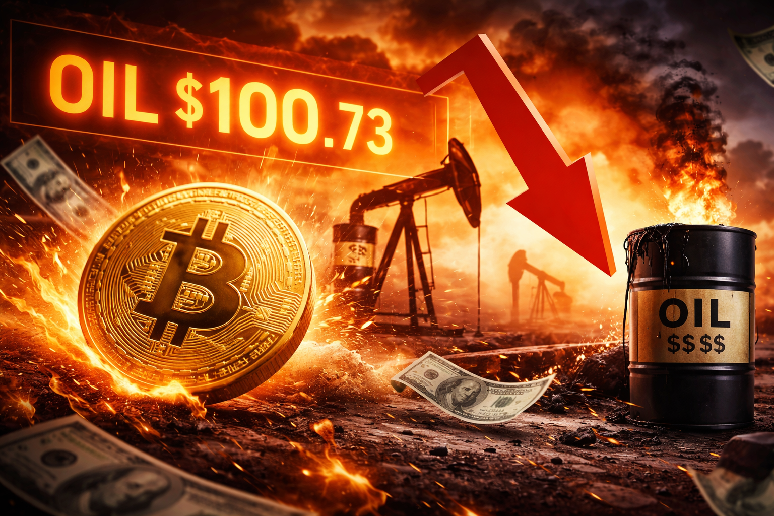 Bitcoin cai com disparada do petróleo e liquidação em derivativos acelera correção