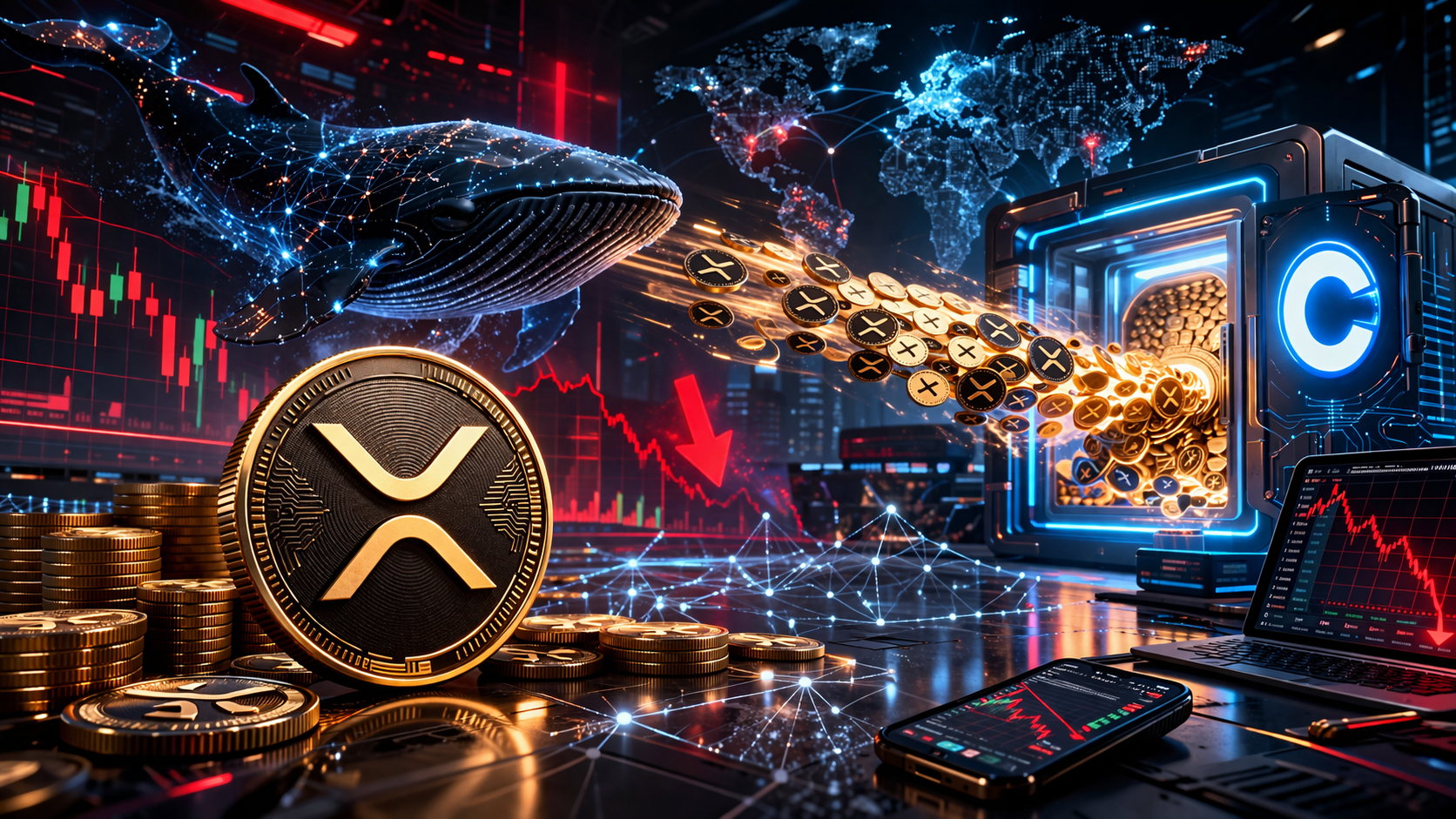 Baleia move quase US$ 120 mi em XRP para a Coinbase e reacende pressão vendedora