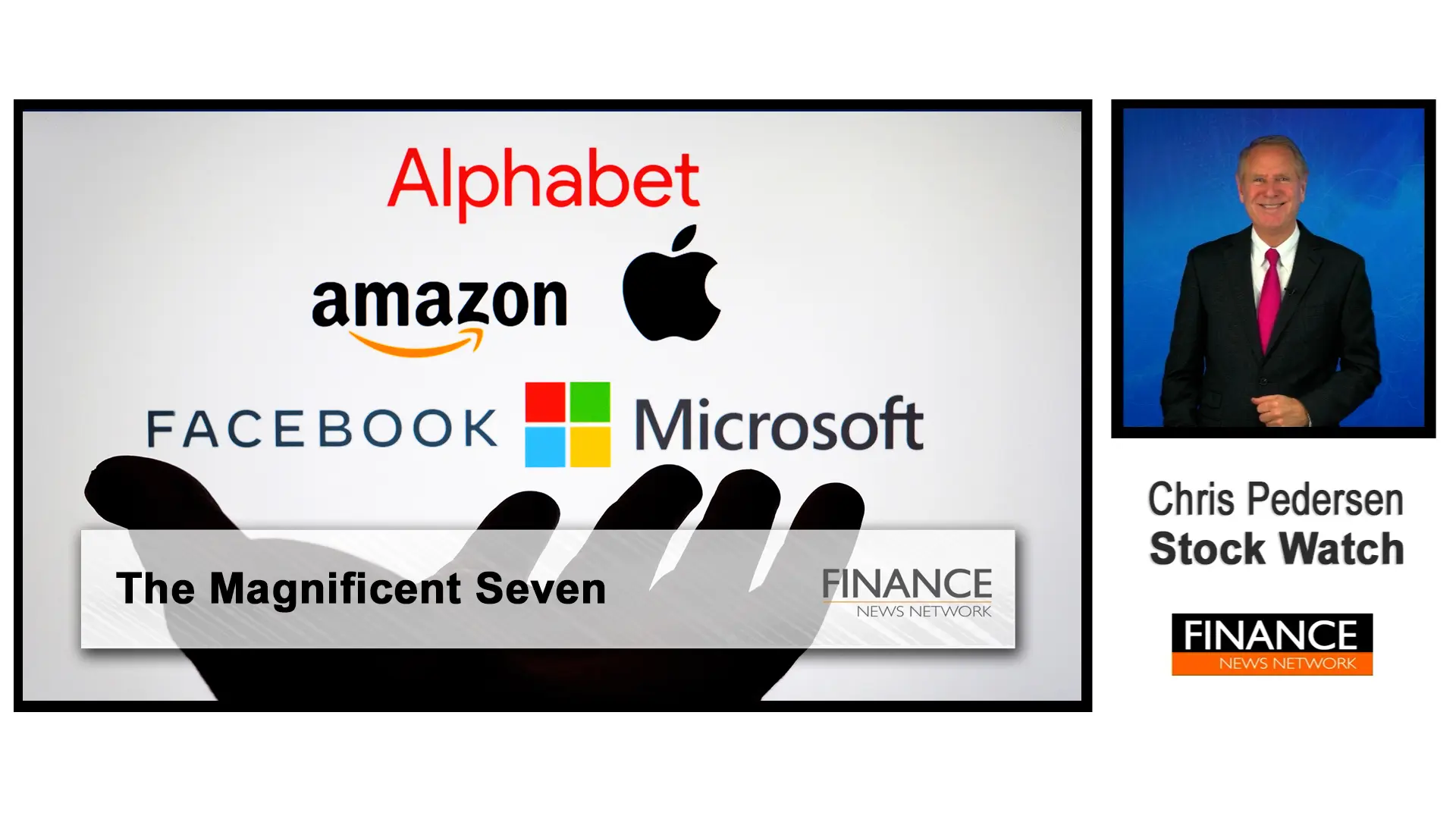 Logos of Alphabet, Amazon, Apple, Facebook, Microsoft against a light background.