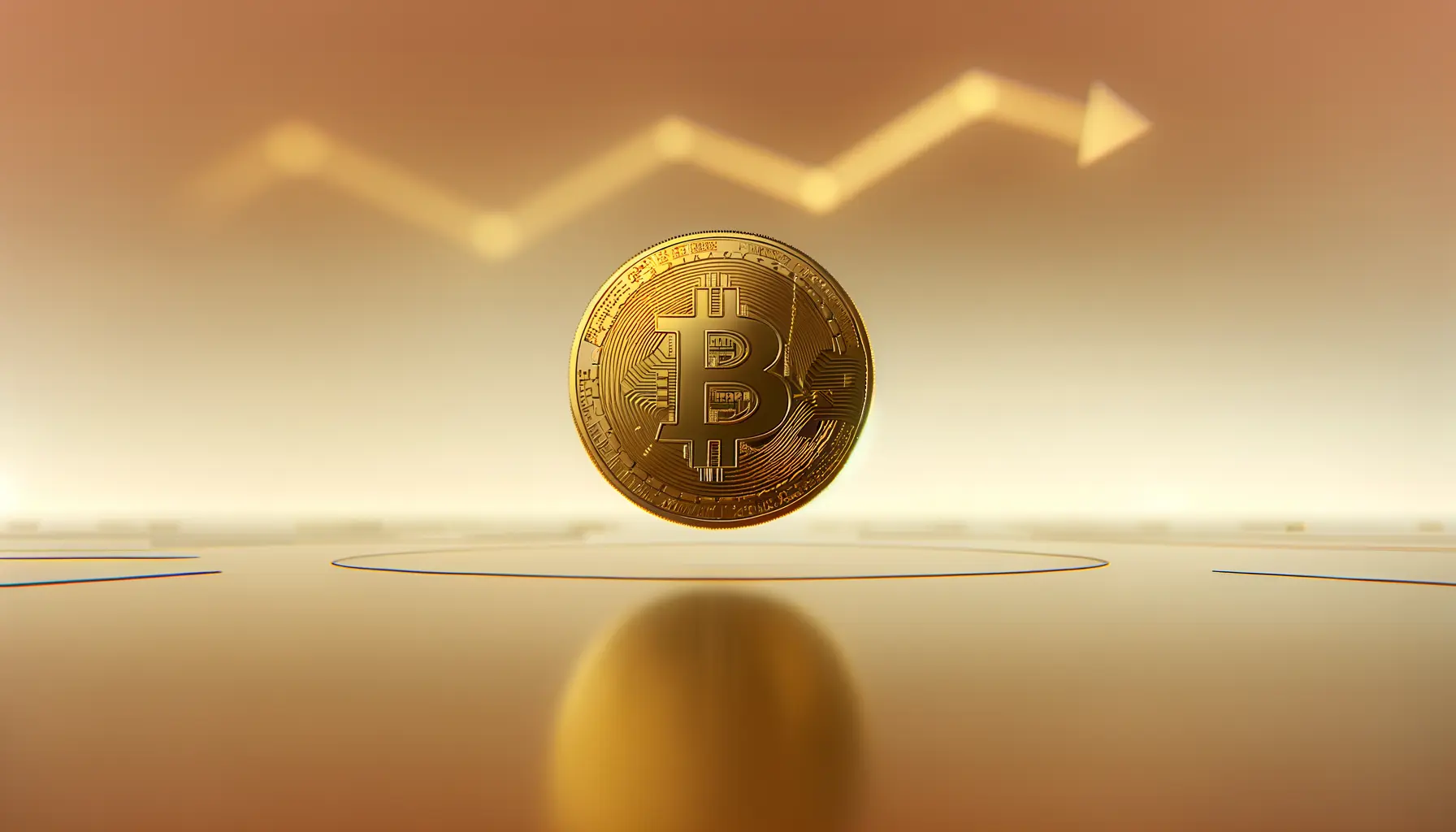 Bitcoin coin rising with clean orange gradient and abstract chart patterns in background